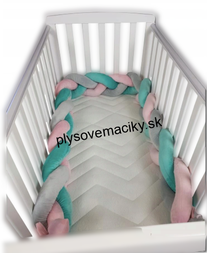 Babys Pletený chránič detskej postielky  280 cm ružovo-šedo-zelená 