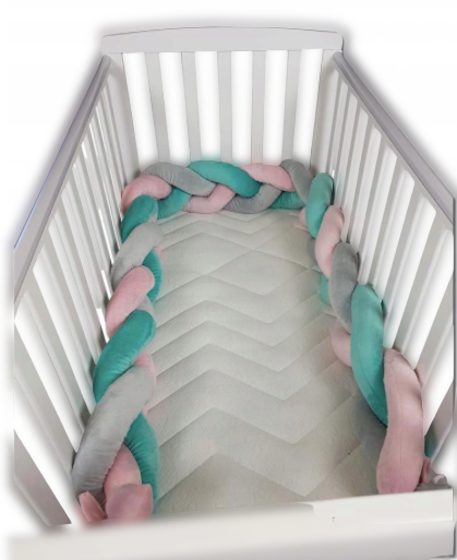 Babys Pletený chránič detskej postielky  280 cm ružovo-šedo-zelená 